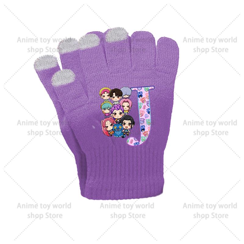 

K-pop Истребители демонов Девушка Перчатки 26 Букв A-Z Принт Пальцевые перчатки кавайная мода Зимние перчатки Детские уличные Велосипедные аксессуары Подарок