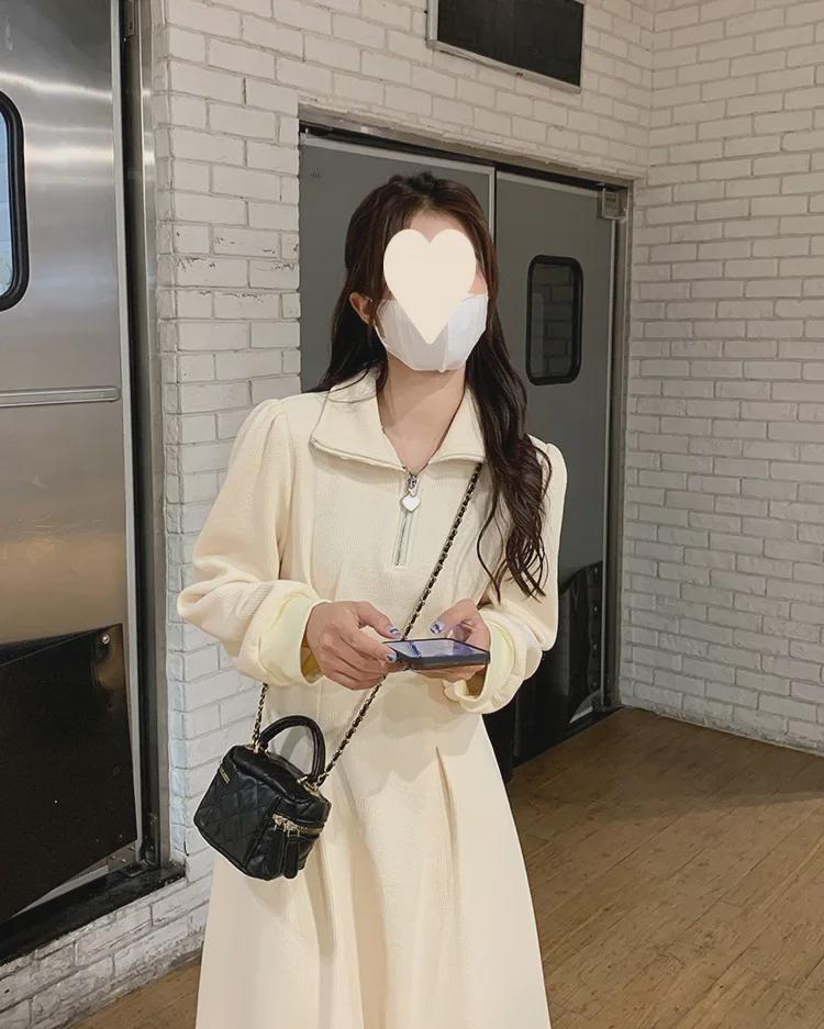 Autumn 2025 Women's Plus Size Long-Sleeve Waffle Waist Dress