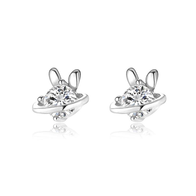 Small and Cute Rabbit Planet Earrings Jade Rabbit Earrings Niche Design Versatile