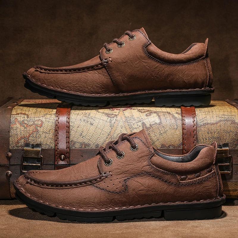 Fashion New High Quality Men Hiking Shoes Genuine Leather Casual Shoes Hand-stitching Male Treking Shoes Versatile Sneakers Oxford Shoes