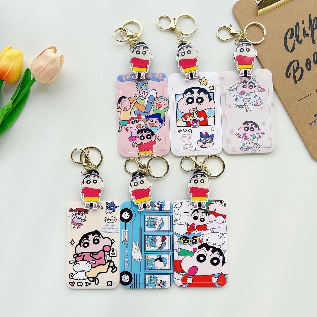 Kawaii Anime Crayon Shin-chan Keychain Couple Student Id Bus Bank Access Control Card Case Shin Chan Accessory Hanging