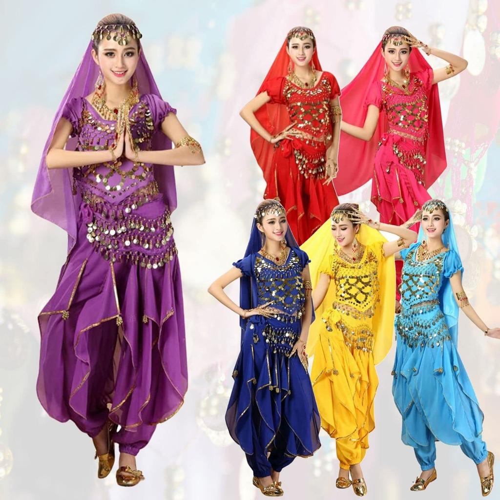 Kstyle cos Halloween Cosplay Belly Dance Costume, Adult Set, for Dance Events, Parties, and Ethnic Costumes (Purple, One Size Fits All)