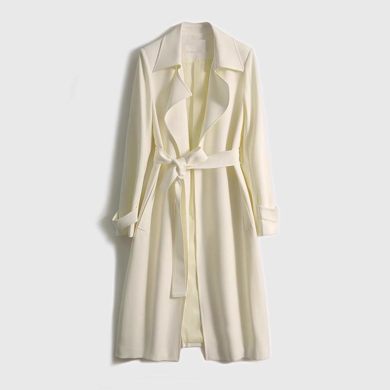 Womens Lightweight Acetate Trench Coat Long Sleeve Classic Fit Beige 2026 Office Chic