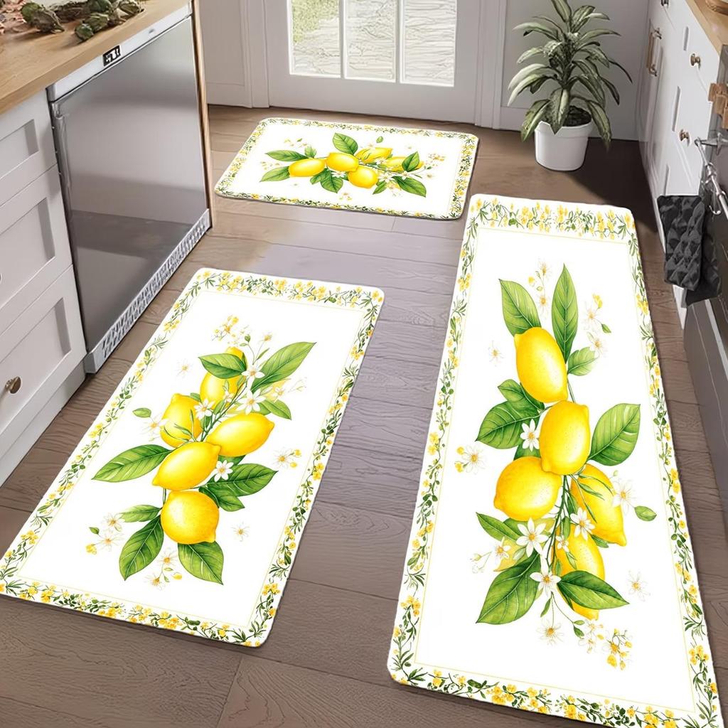 Spring Floral Series Kitchen Floor Mats - Dirt-Resistant, Wear-Resistant, Easy-to-Clean, Three-Piece Set