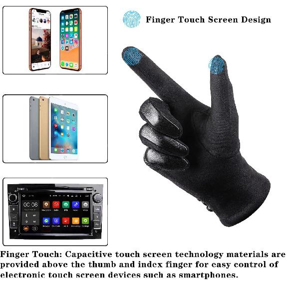 Winter Leather Gloves Women, Warm Wool Lining Touchscreen Texting