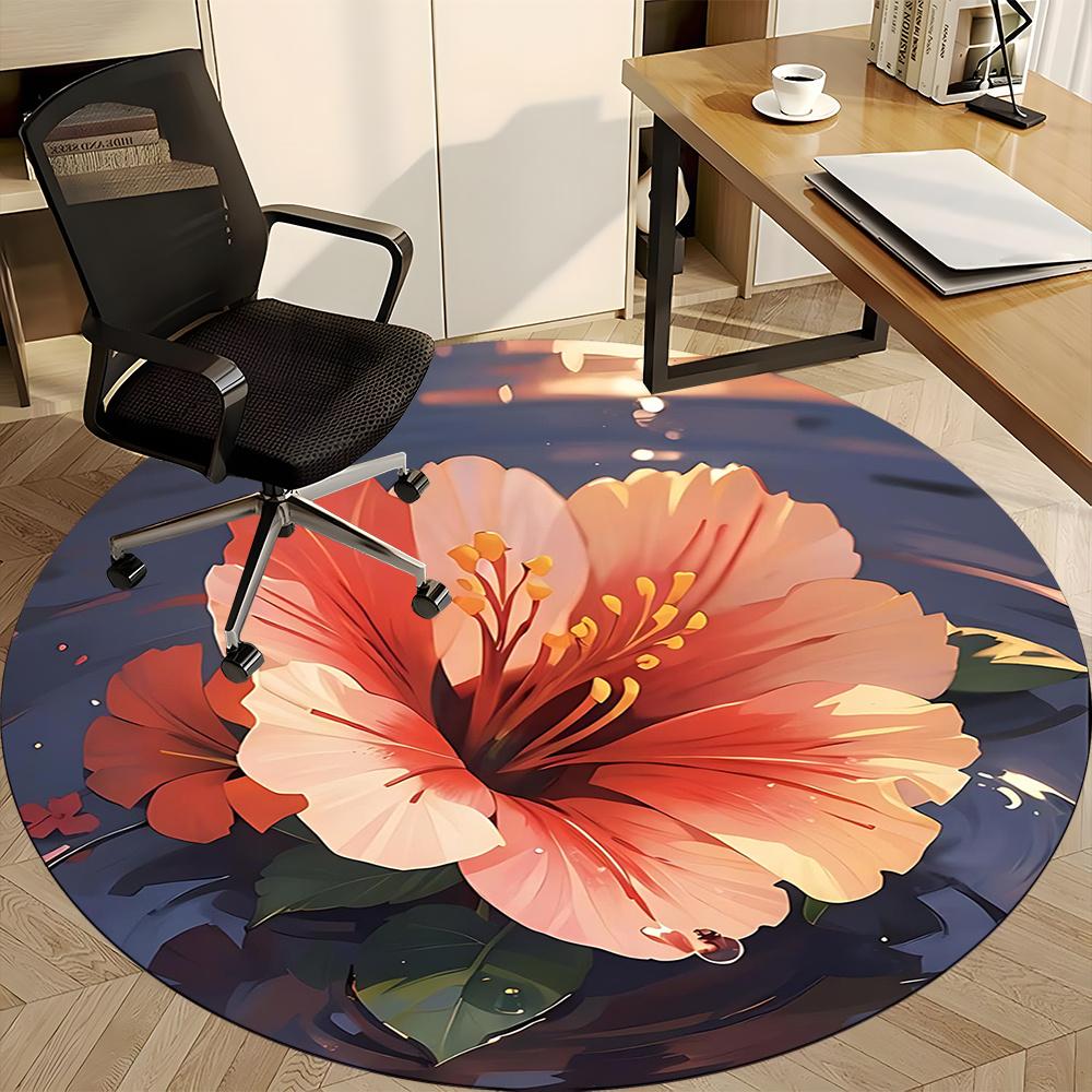 1PC Flower Bloom Office Round Area Rug, Indoor Mat Suitable ForOffice, Under Office Chairs Bedroom Living Room Home Decor, Room Deco G078