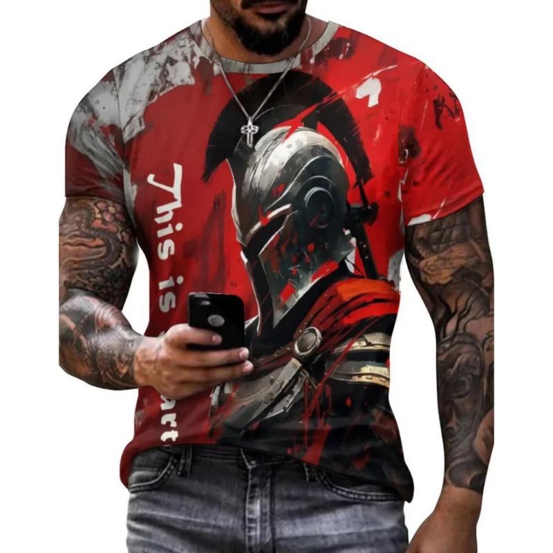 European and American Fashion Retro Spartan Warrior Graphic T-shirt For Men New Trend Casual 3D Printed Cool Personality Tee Top