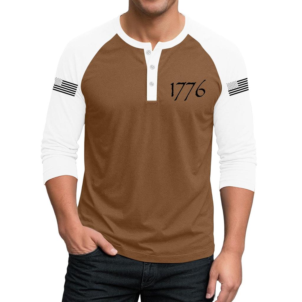 Herren-Raglan-Top mit 3/4-Ärmeln und kontrastfarbener Knopfleiste