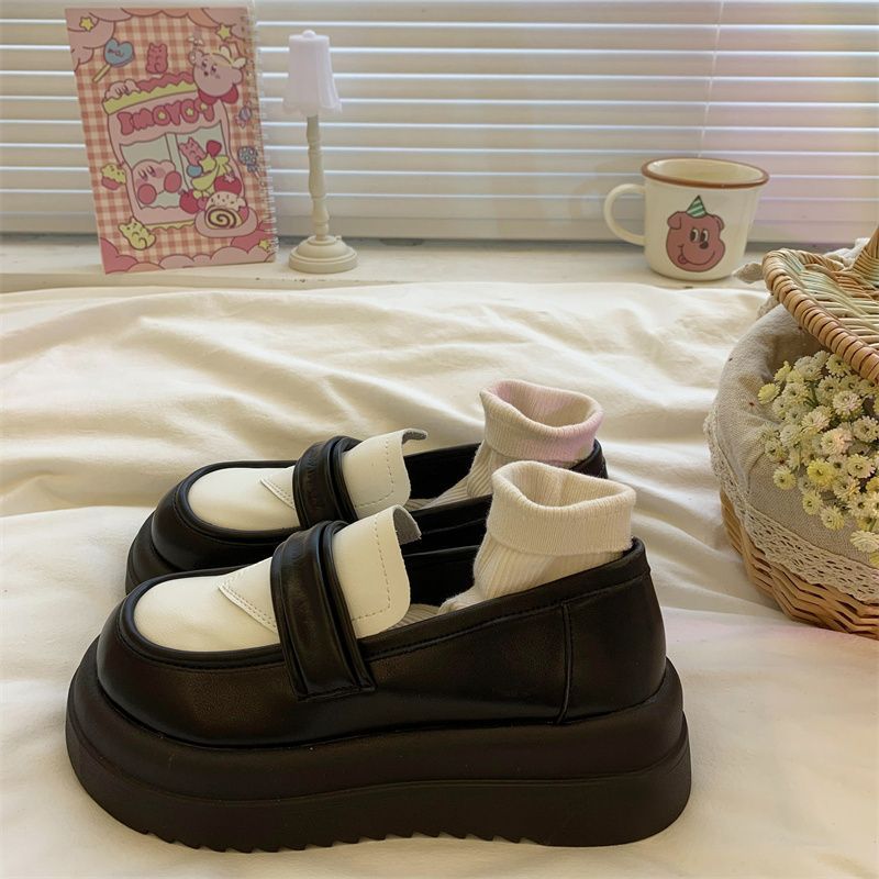 Slip-on Height-Increasing Loafers Spring and Autumn New All-Match Small Thick-Soled Muffin Leather Shoes Women's Single-Layer Shoes
