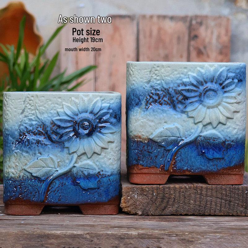 Large Retro Square Ceramic Succulent and Orchid Pot