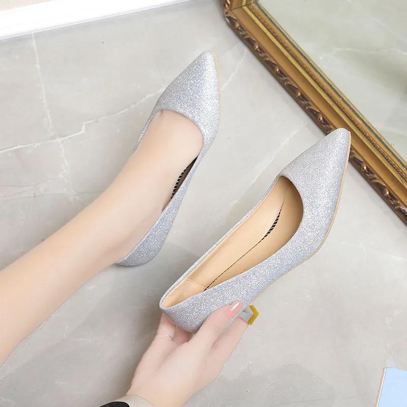 Damenschuhe Damenmode leicht Frühling Slipper rosa golden Stilettoabsätze Dame silber Komfort Pumps ea690