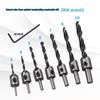 7-Piece Adjustable Woodworking Countersink Drill Bit Set, Three-point Chamfering, High-Speed Steel Twist
