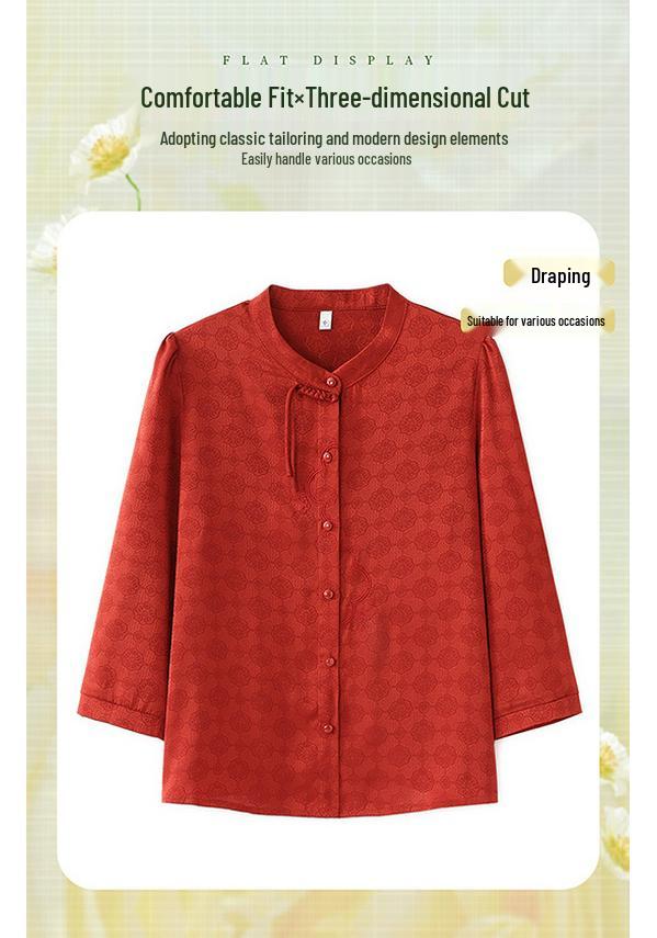 Mom's 2026 Chinese-Style Seven-Sleeve Loose Top - Stylish Spring/Summer Wear for Middle-Aged and Elderly Women