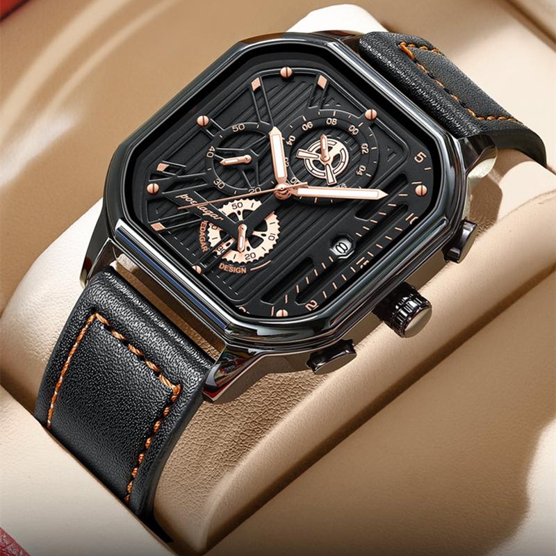 2024 Mighty Domineering Main Fashion Design Sports Watch Multifunction Pointer Dial Waterproof Luminous Leather Strap Luxury Quartz Watch