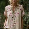 Women Shirt V-Neck Short Sleeve Loose Fit Pullover Tops 3D Printed Pattern Summer Casual Blouse Daily Wear