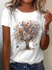 Women'S Regular T-Shirt with a Round Neck Featuring a Colorful Butterfly Floral Tree Print