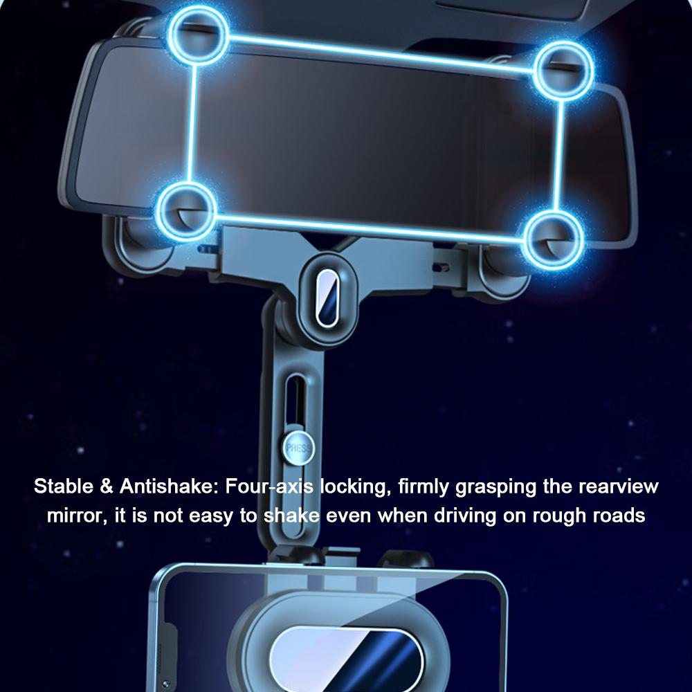 Car Phone Holder Rearview Mirror Phone Mount 360° Rotatable and Retractable Phone Stand Navigation