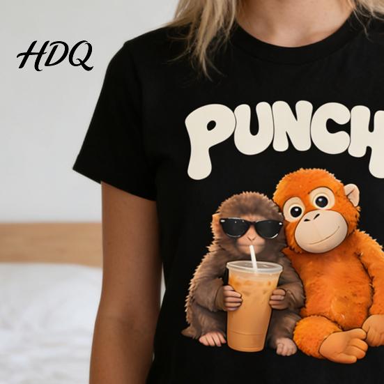 Lightweight Summer T-shirt Monkey Punch T-Shirt Short Sleeve Round Neck Casual Tee Cute Versatile Orangutan Pattern Shirt for Men Women Street