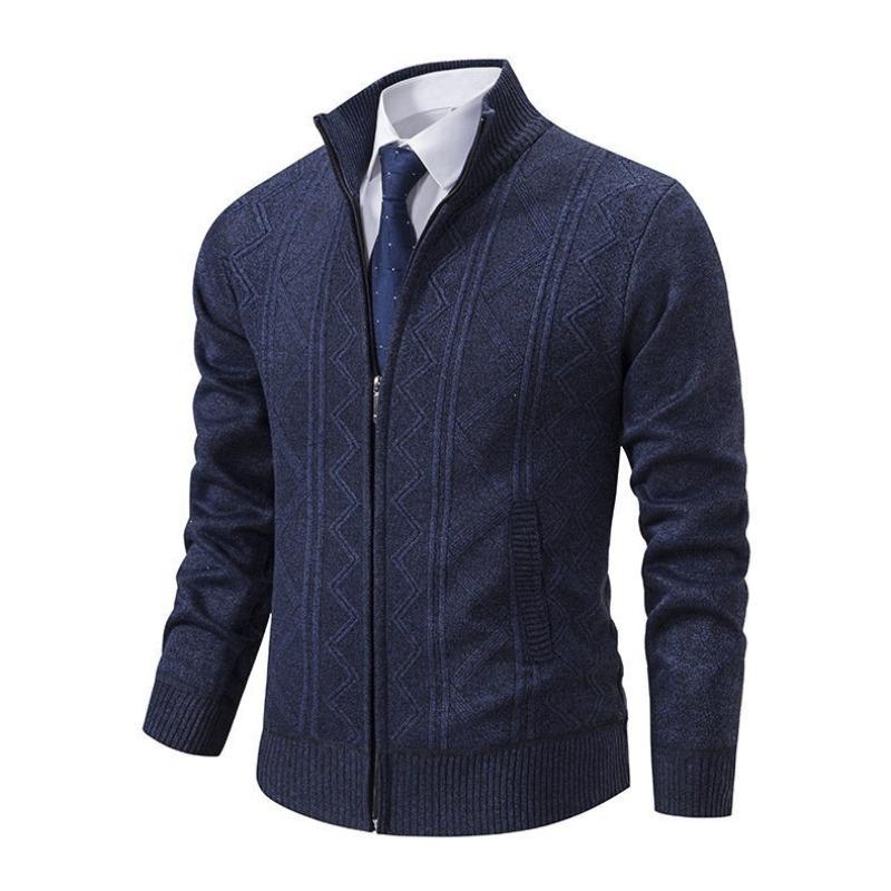 Autumn and winter new men's stand-up collar fleece sweater knitted sweater youth fashion casual cardigan jacket men