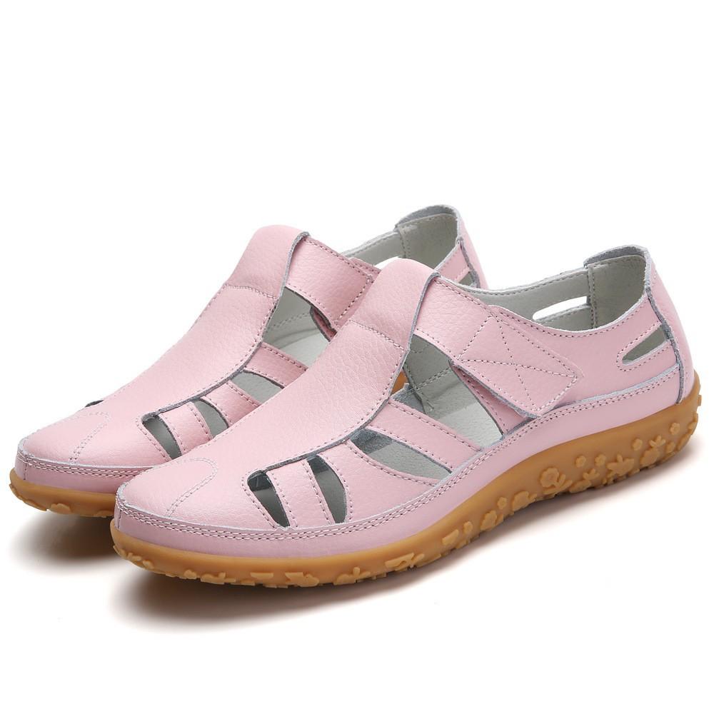 Large size 35-46 summer handmade retro sandals soft-soled mother shoes cowhide Velcro casual women's shoes
