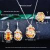 Italian Vintage Pisces Lotus Gem Set: Yellow Diamond Pendant Earrings & Adjustable Ring
