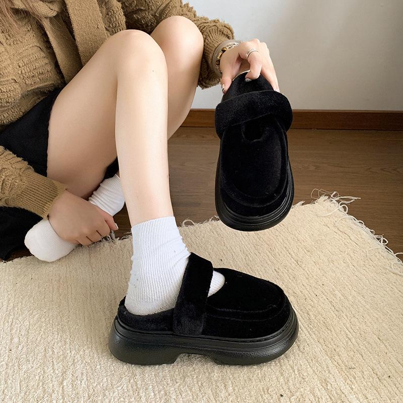 Light commuter casual cotton shoes round head platform slippers women's 2025 autumn and winter new height-increasing versatile Mao Mao shoes