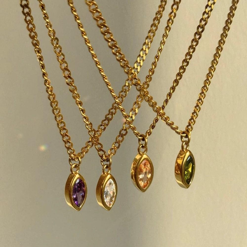 Jewelry Oval Pendant Necklace Stainless Steel Clavicle Chain Fashion Cubic Zirconia Necklace  Women