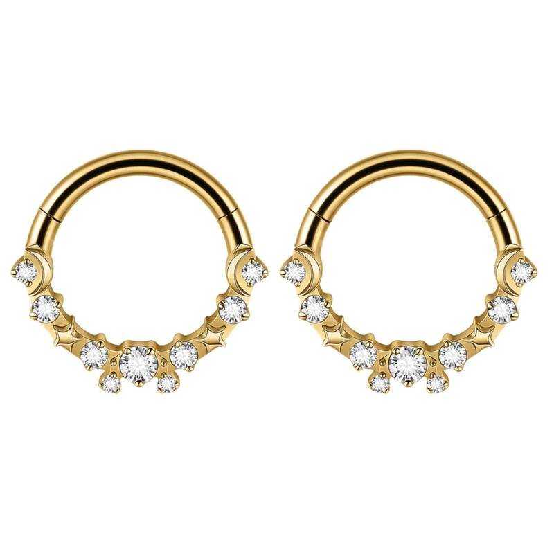 Pack of 2 Unique Geometric Shape Nose Rings Body Piercing Jewelry Seamless Design Metal Texture Polished Finish
