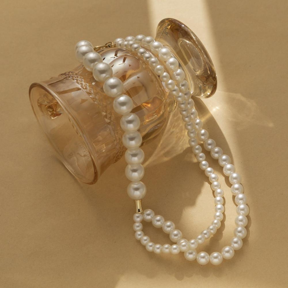 Double Beautiful Layer Pearl Necklace For Women Fashionable Geometric Design In Color White