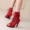 Fashion New Noble High Quality Jazz Dance Shoes for Women's Sexy Red  Heels Ankle Boots Peep Toe Zipper Indoor Dancing  Sandals