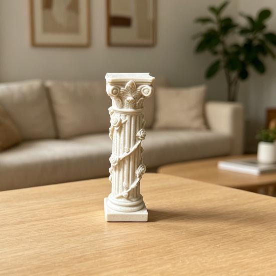 White Corinthian Column Ornament, 3D Printed Flower Vine Column Statue, Roman Column Desktop Ornament for Home Desk Shelf Decor