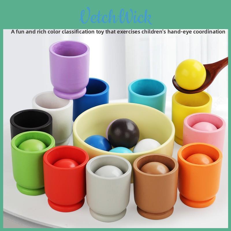 Wooden Counting And Sorting Toy With 12 Color Balls For Preschoolers