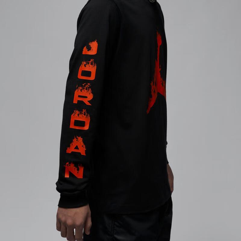 Jordan Logo Print Knit Crew Neck Pullover Long Sleeve T-Shirt Men Tops Black Team-Orange FZ1990-010