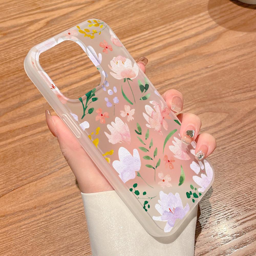 Mobile Phone Cases for iPhone 11 13 15 Pro Max 12 14 Pro Max Case iPhone 16 15 Plus 13 Pro 12 Frosted Texture Painted Cartoon Flowers