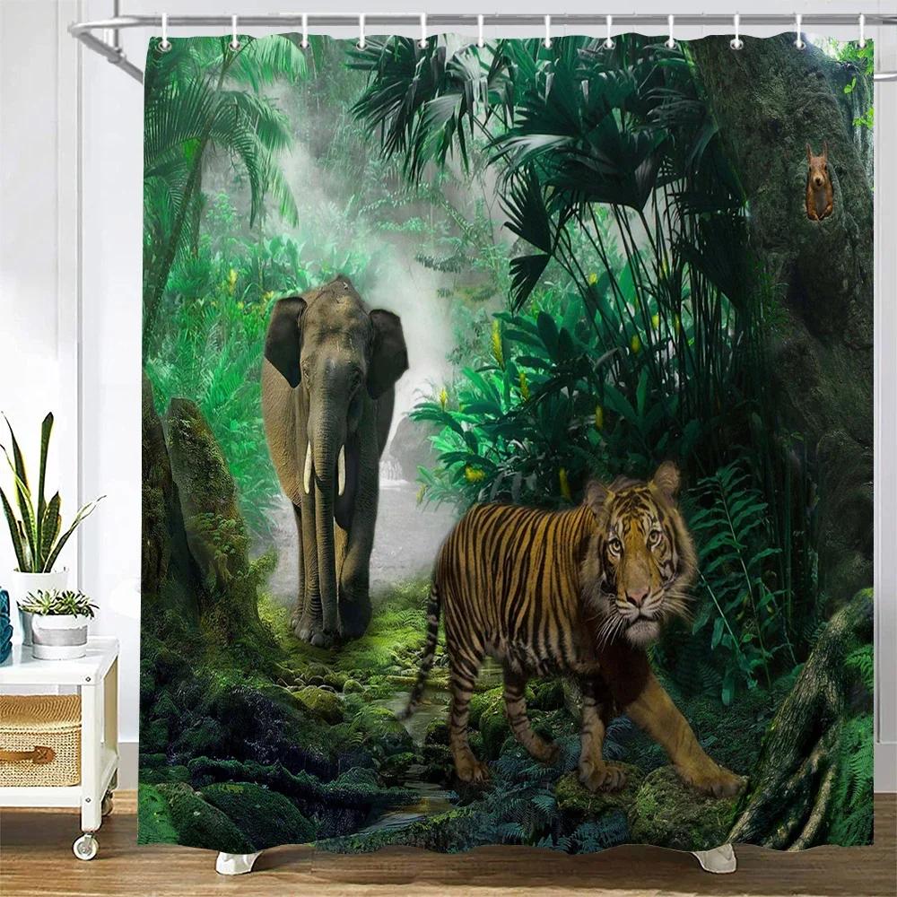 Waterproof Polyester Fabric Shower Curtains Forest Tiger Bear Animal Printing Bathroom Curtains for Home Decoration Curtain