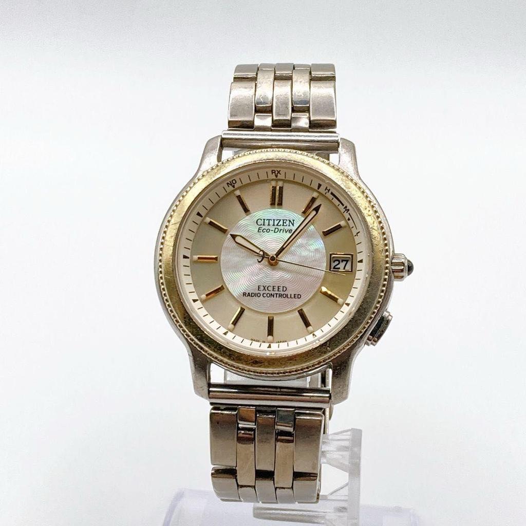 Used 383 CITIZEN EXCEED Men's Watch Mother-of-pearl Radio Solar Eco-Drive (Reason for Discount)