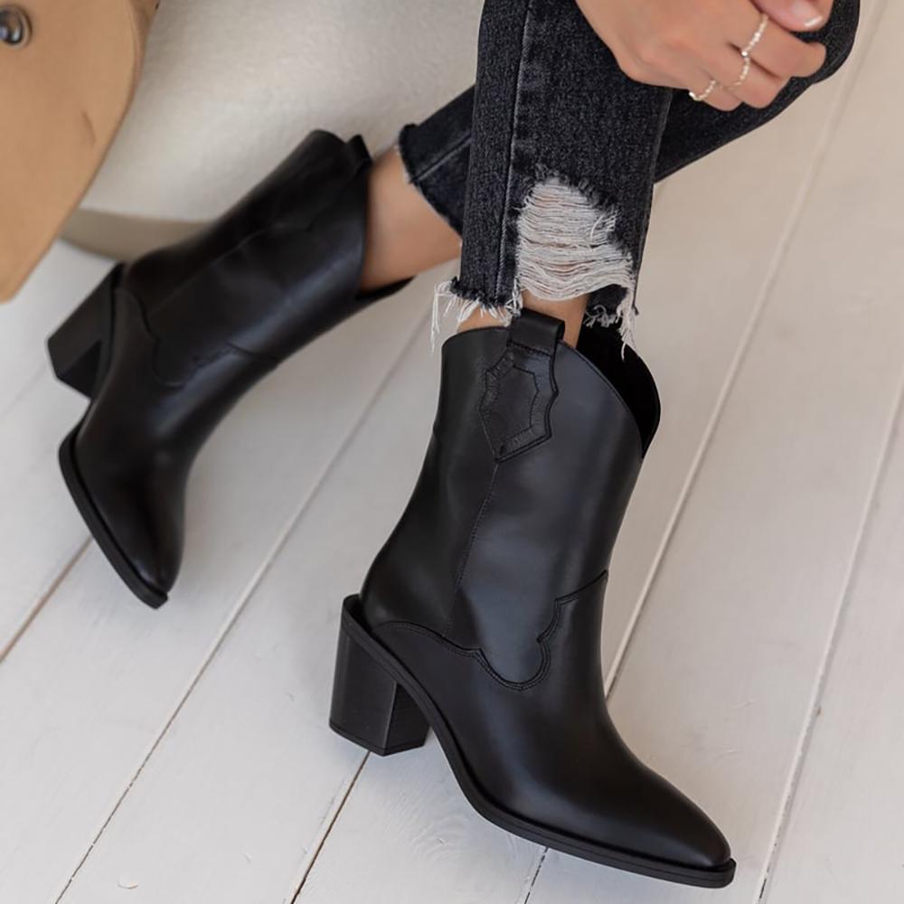 

Женские ковбойские сапоги на низком каблуке с широкой икрой TU-05 36 чёрный