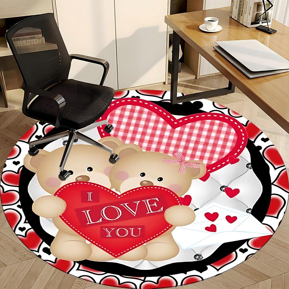1pc Teddy Bear Love Heart Carpet for Office Non-Slip, Round Carpet, Soft & Comfortable, Carpet for Office, Lightweight Round Floor Mat