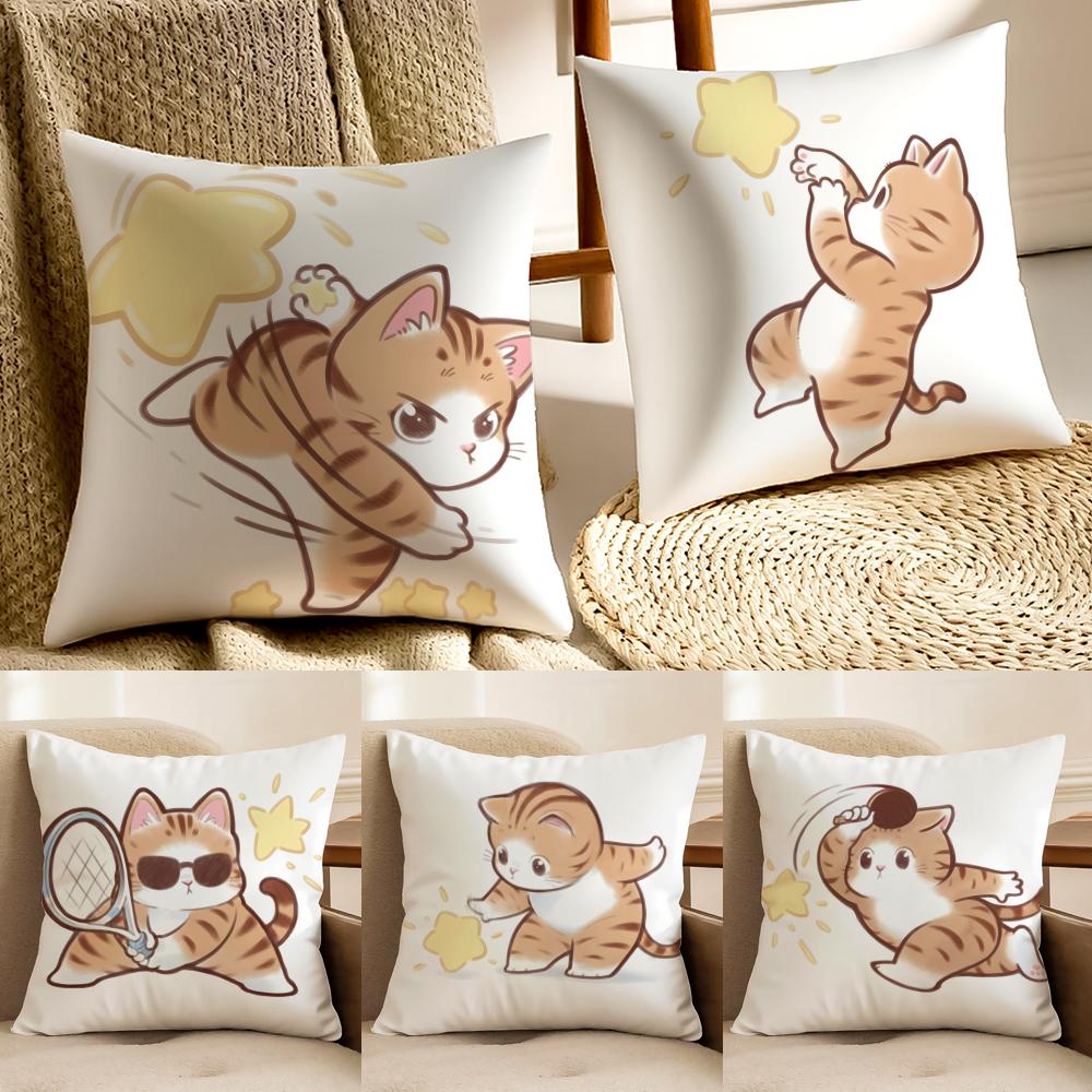 Cute Cat Athlete Childlike Heart Cushion Cover Pillowcase Antidustmite living Room Sofa Decor Cushion Room