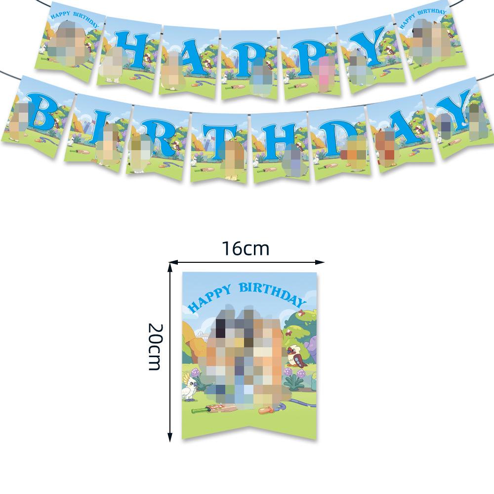 Bluey Birthday Party Tableware Set: Disposable Plates, Cups, Flags, Cake Toppers