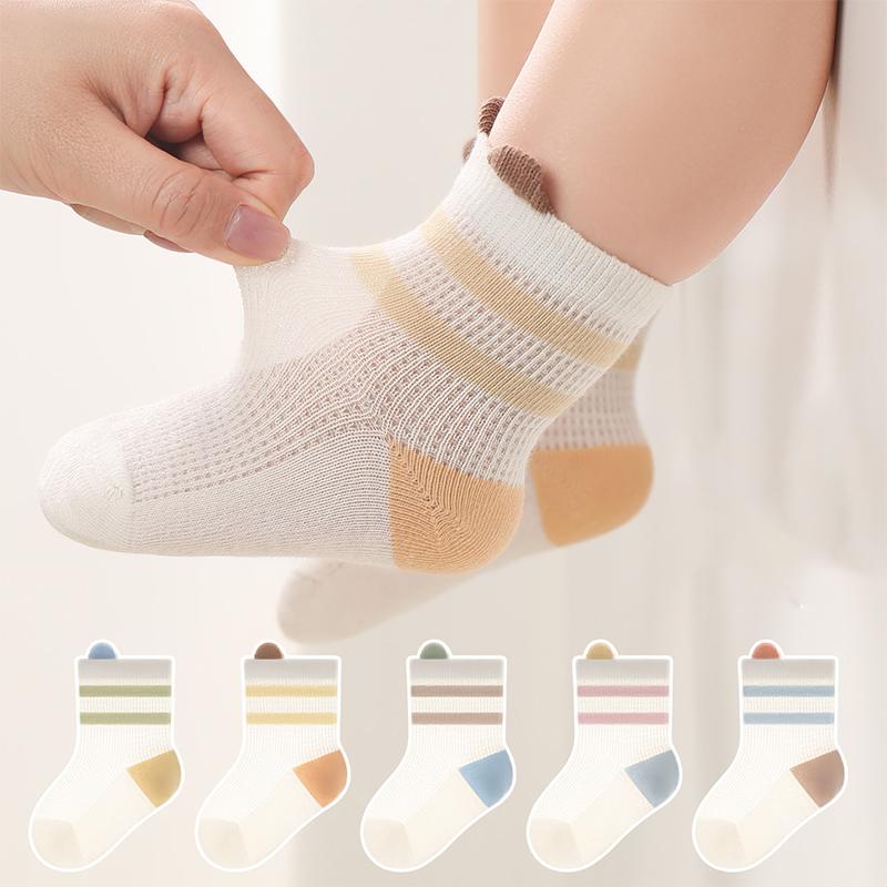 Cute Baby Summer Mesh Socks Fashion Tripe Boy Girl Thin Breathable Short Socks 0-5 Years Kids Cotton Socks