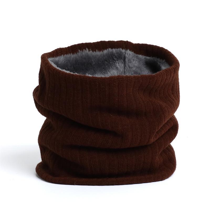 Unisex Winter Knitted Wool Scarf & Elastic Headband - Solid Color, Plus Velvet, Thickened, Warm, Striped Design.