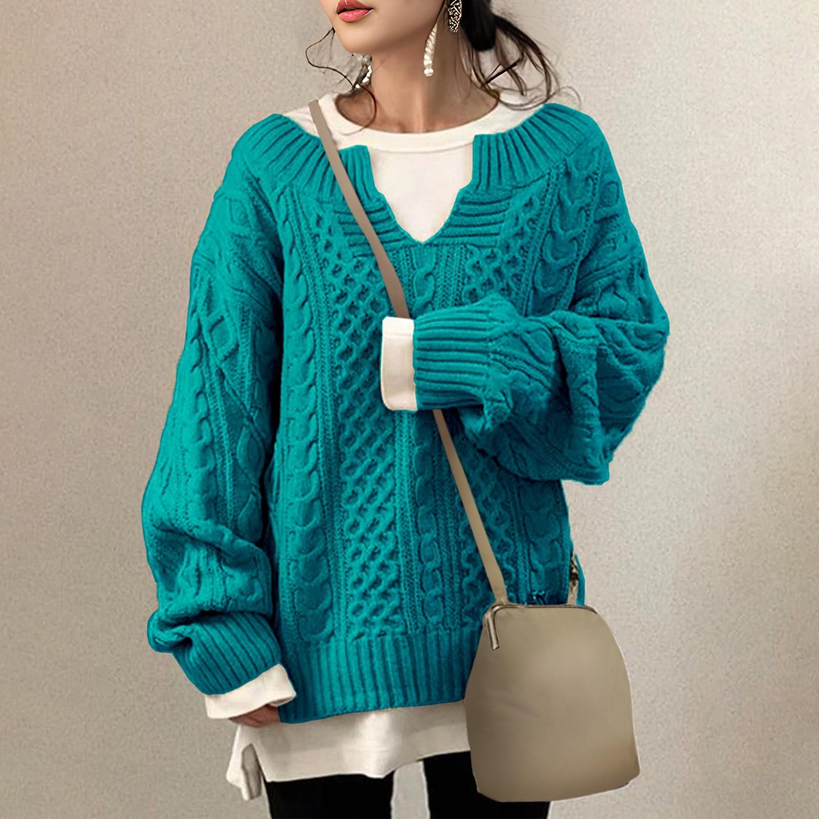 

Жіночий модний повсякденний однотонний светр з довгим рукавом, пуловер, топ XL