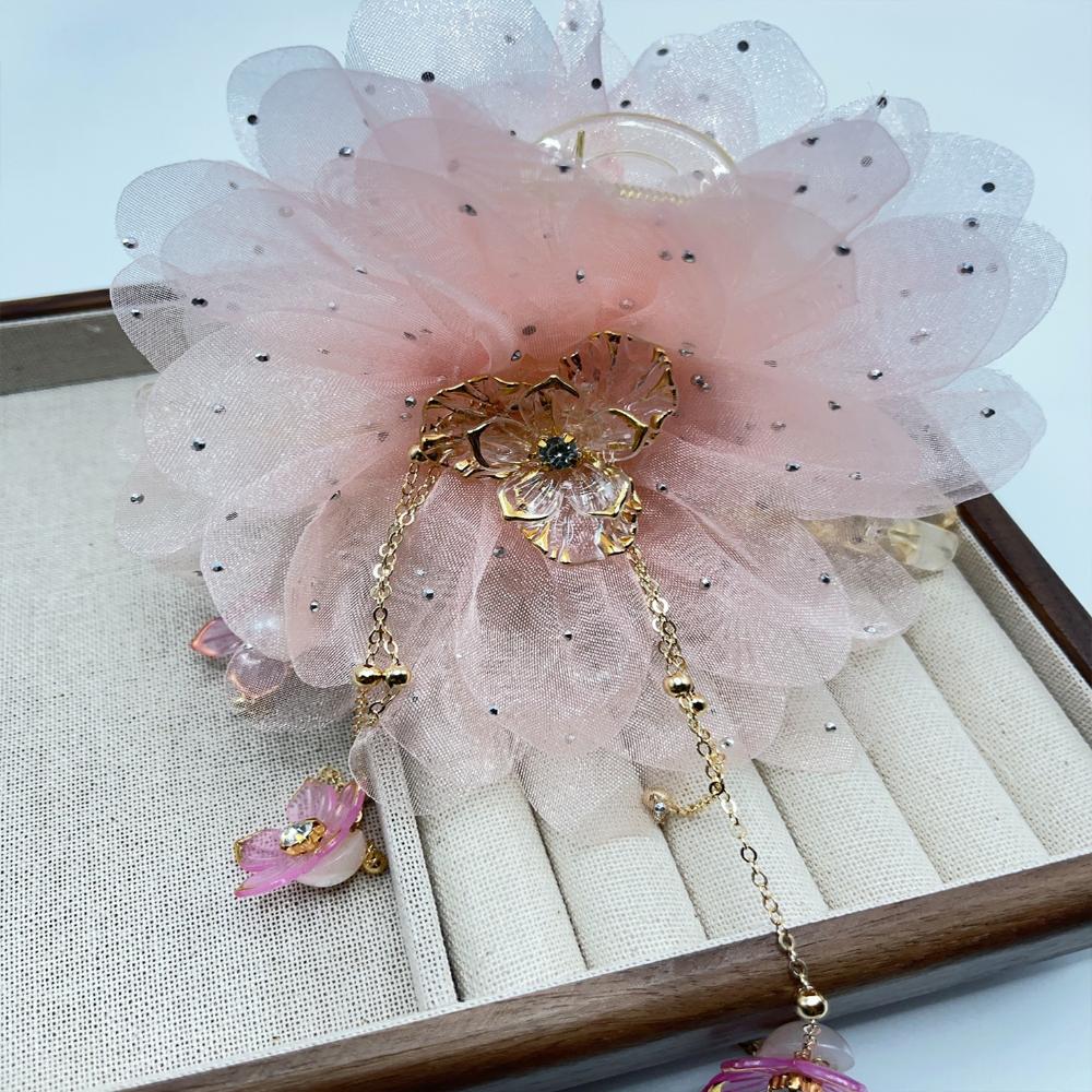 Temperament Peony Flower Grasping Clip Tassel Plastic Shark Clip Sequin Hair Clip Hair Accessories