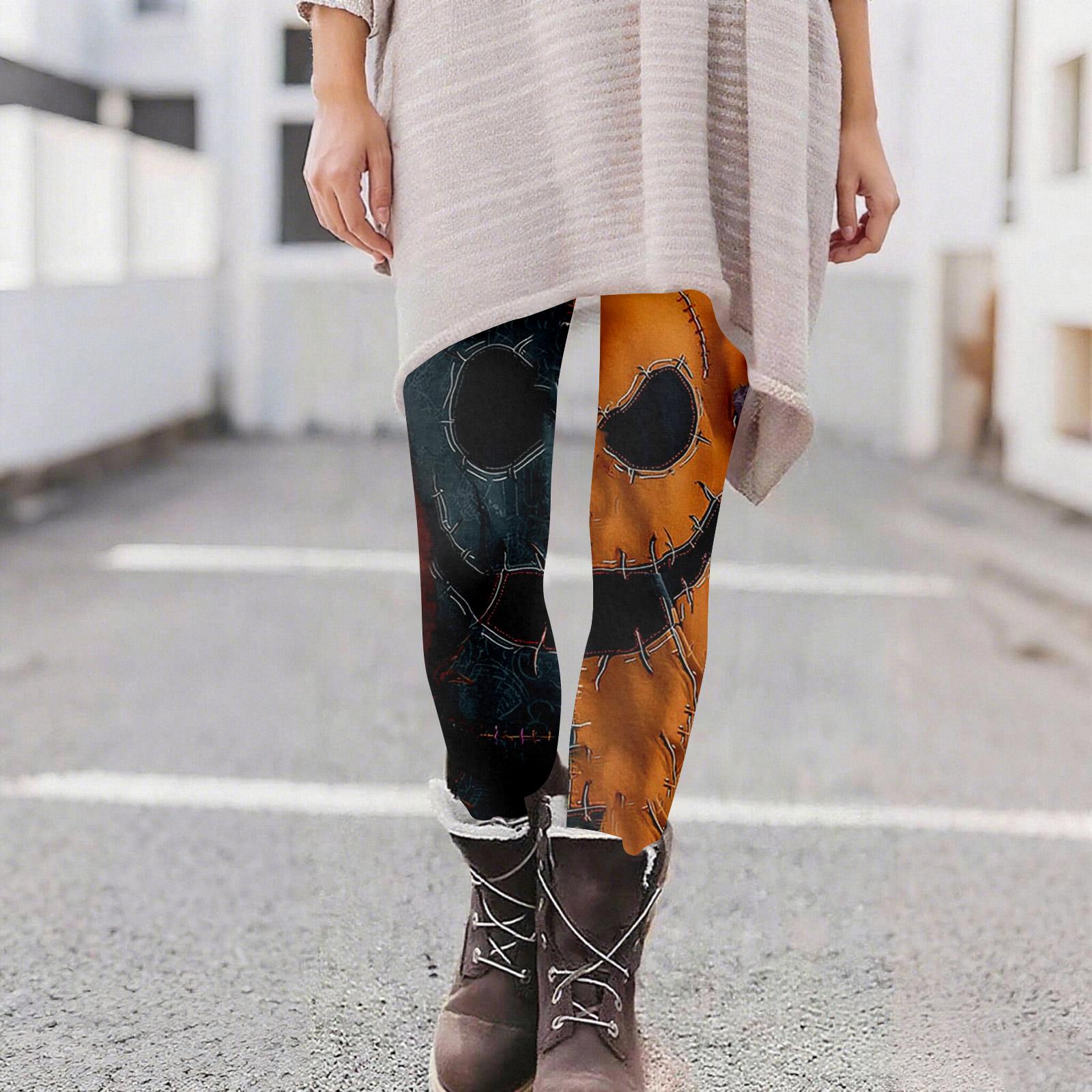 

Женские повседневные модные уличные брюки для йоги с принтом на Хэллоуин, облегающие эластичные укороченные брюки XL оранжевый