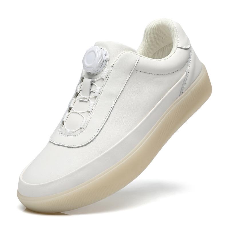 Men'S Spring New Genuine Top Layer Cowhide Low-Top Skate Shoes, Light Luxury Thick Sole German Trainers, Versatile White Casual Sports Sneakers