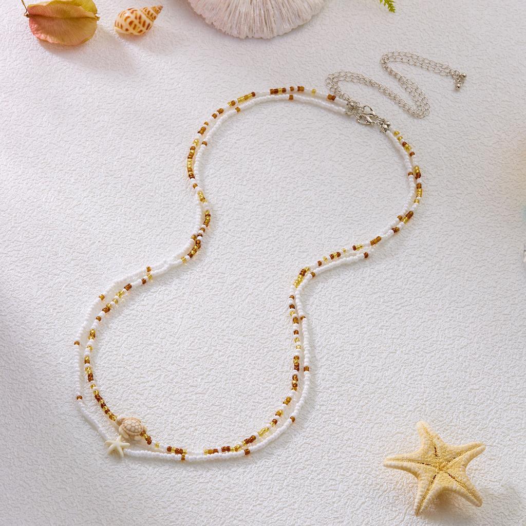 Classic Brown Rice Beads Double Layer Belly Chain for Women Summer Starfish Turtle Pendant Waist Chain Sexy Bikinis Jewelry