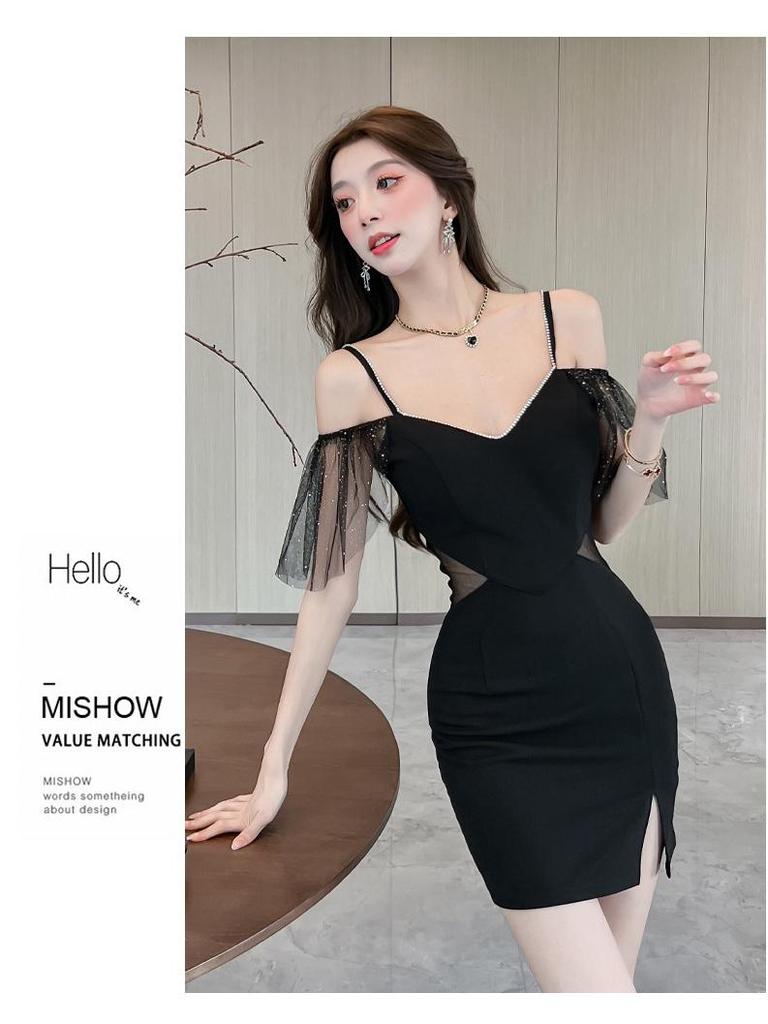 Women's Sexy Black Evening Dress - Elegant, Slim-Fit Summer Banquet Fashion