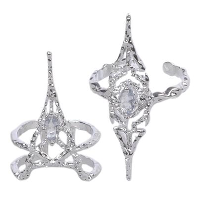 Set Of 2 Gothic Joint Ring Adjustable Bone Tip Nail Art Rings Unisex Rhinestones Finger Rings for Fashion Enthusiasts