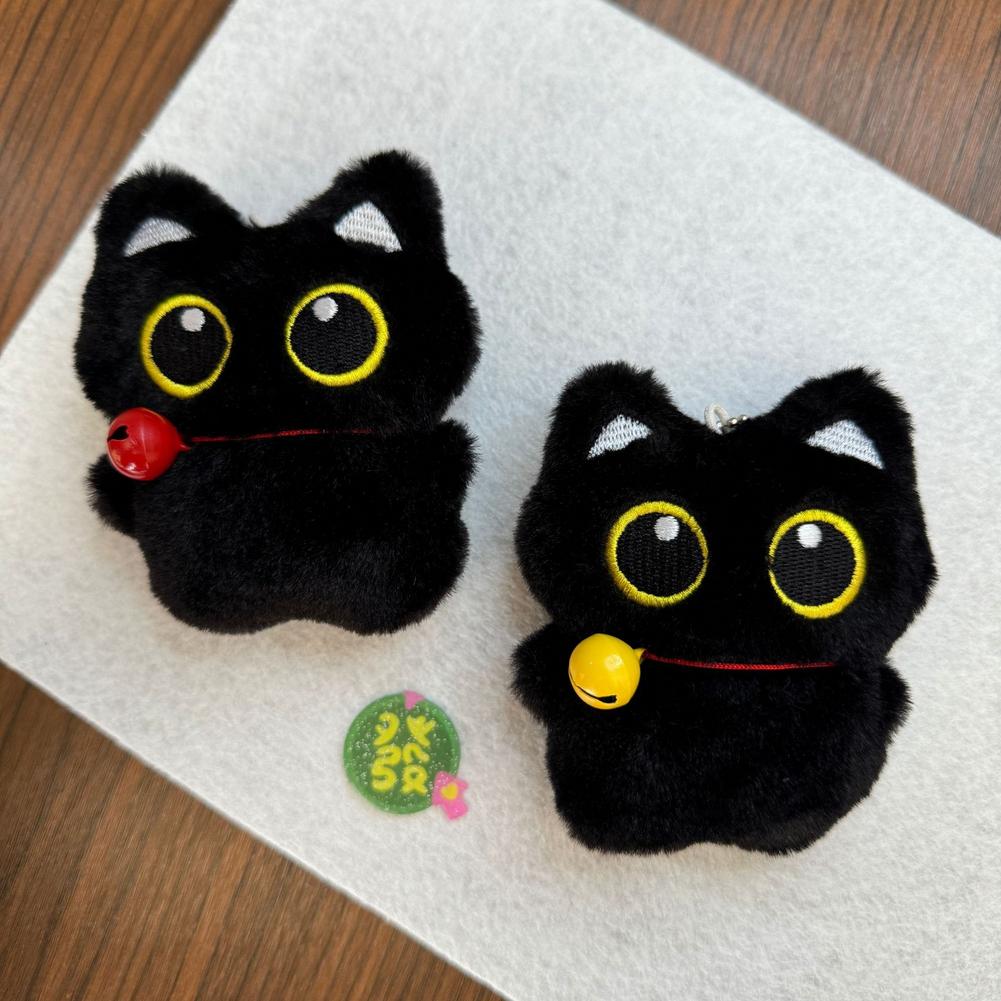 Cute Little Black Cat Bell Keychain Pendant Plush Toy Doll Christmas Tree Hanging Accessories For Boy Girl Brithday Gifts